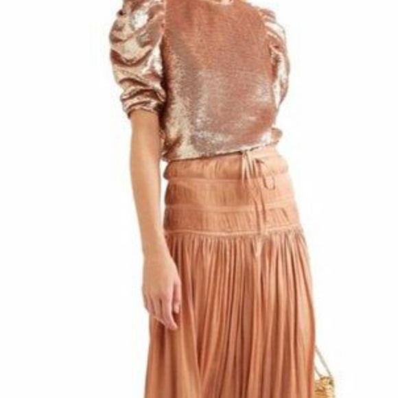 ULLA JOHNSON BLUSH PINK/GOLD SEQUIN PUFF SLEEVE BLOUSE - Picture 7 of 7